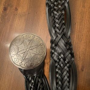 New York & Company Black Braided Belt with Silver Buckle